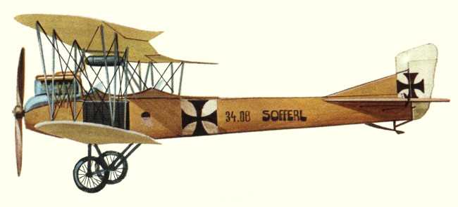 Vue d'un Aviatik B.II (origine : Les Avions des origines &agrave; la Premi&egrave;re Guerre mondiale - Enzo Angelucci/Paolo Matricardi)