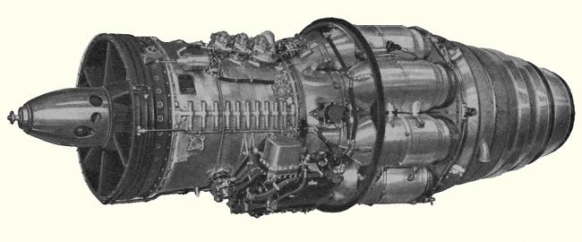 Vue d'un r&eacute;acteur Rolls-Royce Avon (photo : Science et Vie Aviation 1951)