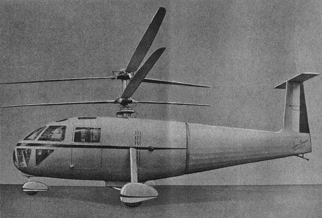 Vue d'une maquette de l'h&eacute;licopt&egrave;re Breguet G.IIE Gyroplane (photo : Science et Vie, f&eacute;vrier 1947)