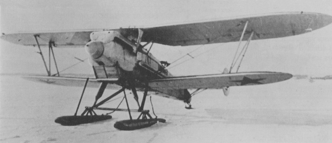 Vue d'un DI-3 mont&eacute; sur skis (photo : Soviet Aircraft and Aviation 1917-1941, Wim H Schoenmaker)