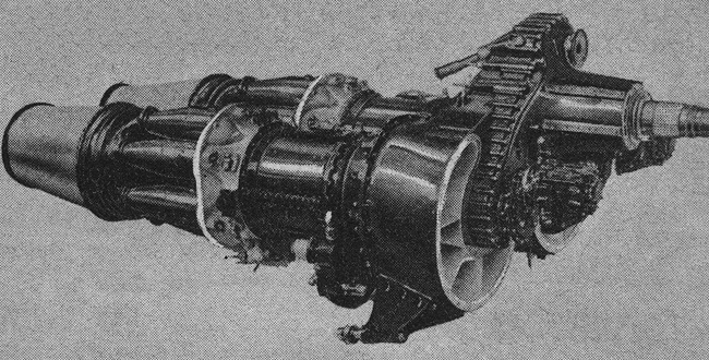 Vue d'un turbopropulseur Armstrong Siddeley Double Mamba (photo : Science et Vie, ao&ucirc;t 1950)
