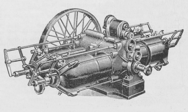 Vue d'un moteur Dutheil-Chalmers quatre cylindres (photo : Gallica - La Revue a&eacute;rienne)