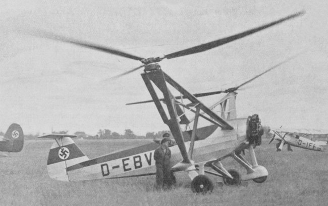 Vue d'un Focke-Wulf Fw 61 (origine : Gallica - l'A&eacute;ronautique, Paris, ao&ucirc;t 1938)