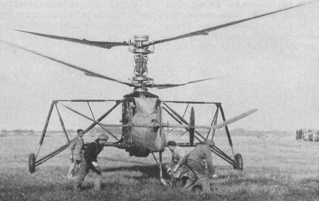Vue d'un h&eacute;licopt&egrave;re Breguet Gyroplane  Laboratoire (photo : Gallica - Pionniers Vieilles Tiges, avril 1965)