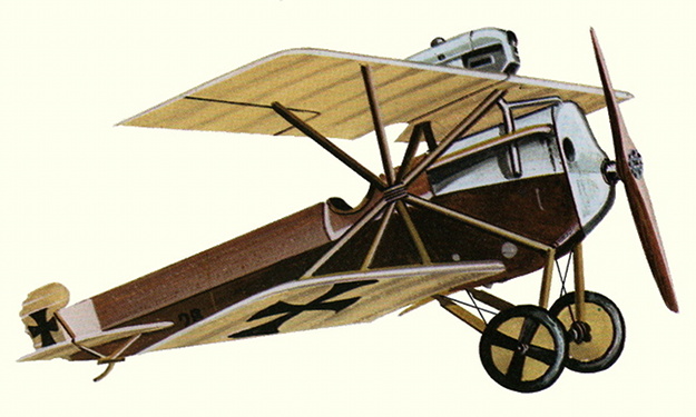 Vue d'un chasseur biplan Hansa-Brandenburg D.I (origine : Encyclop&eacute;die des Avions Militaires du Monde - Enzo Angelucci)