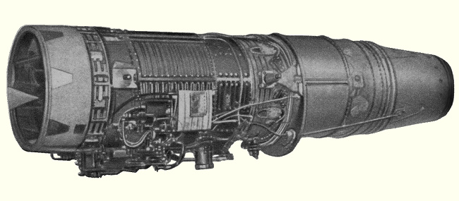Vue d'un r&eacute;acteur Allison J35-A-23 (photo : Science et Vie Aviation 1951)