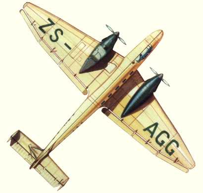 Plan d'un Ju 86 destin&eacute; &agrave; la compagnie South African Airways (origine : Airliners between the wars 1919-1939 - Kenneth Munson)