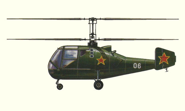 Vue d'un h&eacute;licopt&egrave;re Ka-15 (origine : Helicopters and other Rotorcraft since 1907 - Kenneth Munson)