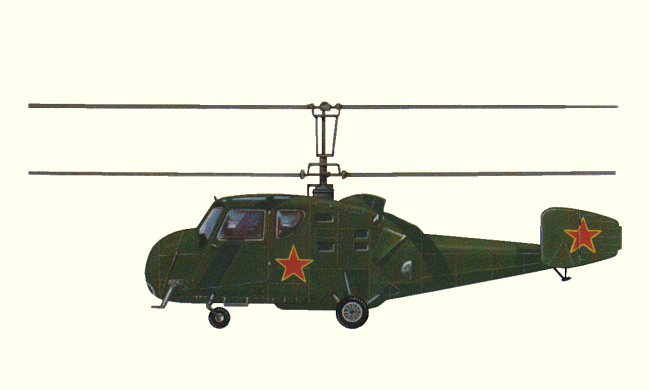 Vue d'un h&eacute;licopt&egrave;re Ka-18 (origine : Helicopters and other Rotorcraft since 1907 - Kenneth Munson)