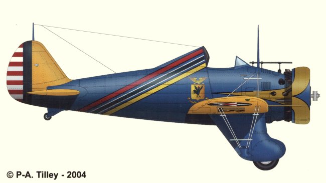 Vue d'un P-26A Peashooter (plan d'origine : A&eacute;ro Journal - P-A. Tilley)