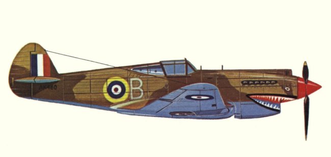 Vue d'un P-40C Tomahawk IIB (origine : Fighters 1939-1945 - Kenneth Munson)