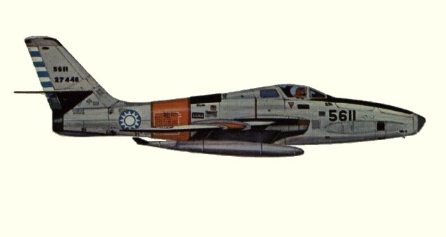 Vue d'un RF-84F Thunderflash (origine : Fighters, encyclopaedia of world aircraft - Kenneth Munson)