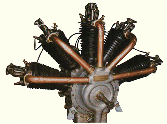 Vue d'un moteur R.E.P. cinq cylindres (photo : Le Patrimoine de l'aviation fran&ccedil;aise - Mus&eacute;e de l'Air et de l'Espace du Bourget)