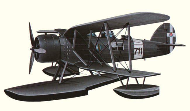 Vue d'un hydravion biplan IMAM Ro.43 (origine : Encyclop&eacute;die des Avions Militaires du Monde - Enzo Angelucci)