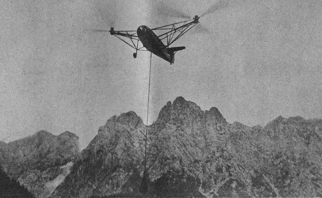 Vue de l'h&eacute;licopt&egrave;re exp&eacute;rimental SE-3000 (photo : Science et Vie, f&eacute;vrier 1947)