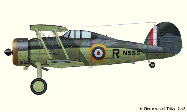Vue d'un Sea Gladiator Mk. I (plan d'origine : A&eacute;ro Journal - P-A. Tilley)