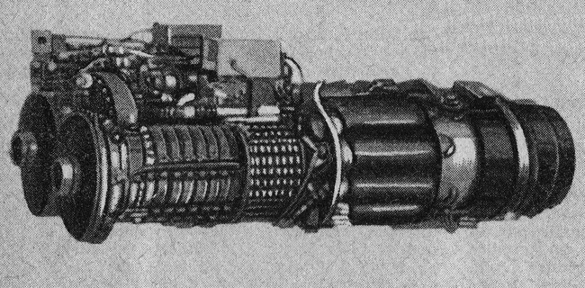 Vue d'un turbopropulseur Allison T40 (photo : Science et Vie, ao&ucirc;t 1950)