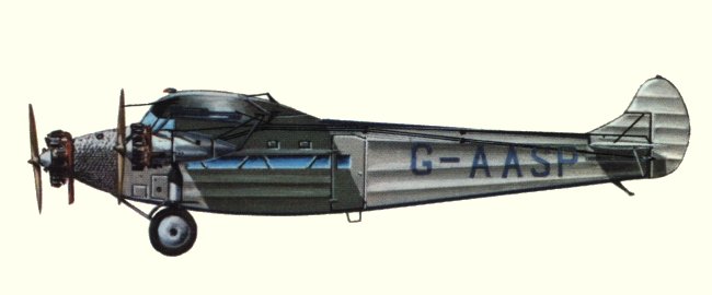 Vue du Ten Type 618 Achilles d'Imperial Airways (origine : Airliners between the wars 1919-1939 - Kenneth Munson)