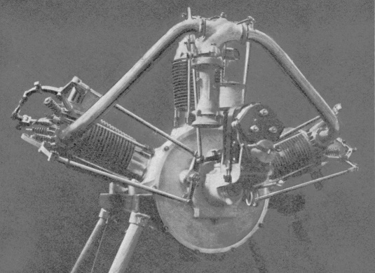 Vue d'un moteur Viale trois cylindres (photo : Gallica - Les A&eacute;roplanes de 1911 - Raymond de Gaston)