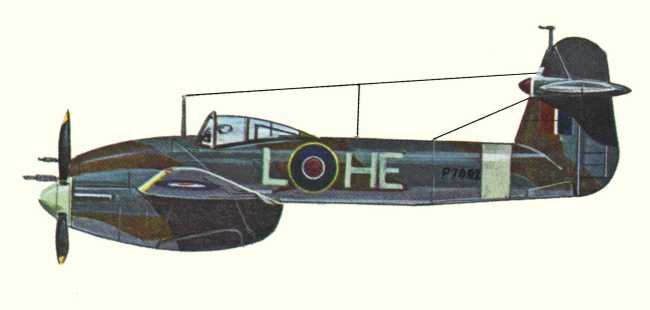 Vue d'un Westland Whirlwind I (origine : Fighters 1939-1945 - Kenneth Munson)