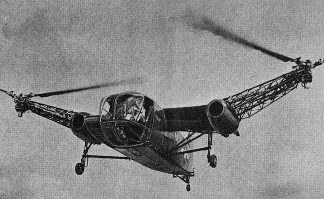 Vue de l'h&eacute;licopt&egrave;re exp&eacute;rimental XHJD-1 (photo : Science et Vie, f&eacute;vrier 1947)