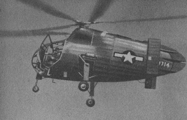 Vue d'un h&eacute;licopt&egrave;re Kellett XR-8 (photo : Science et Vie, avril 1946)